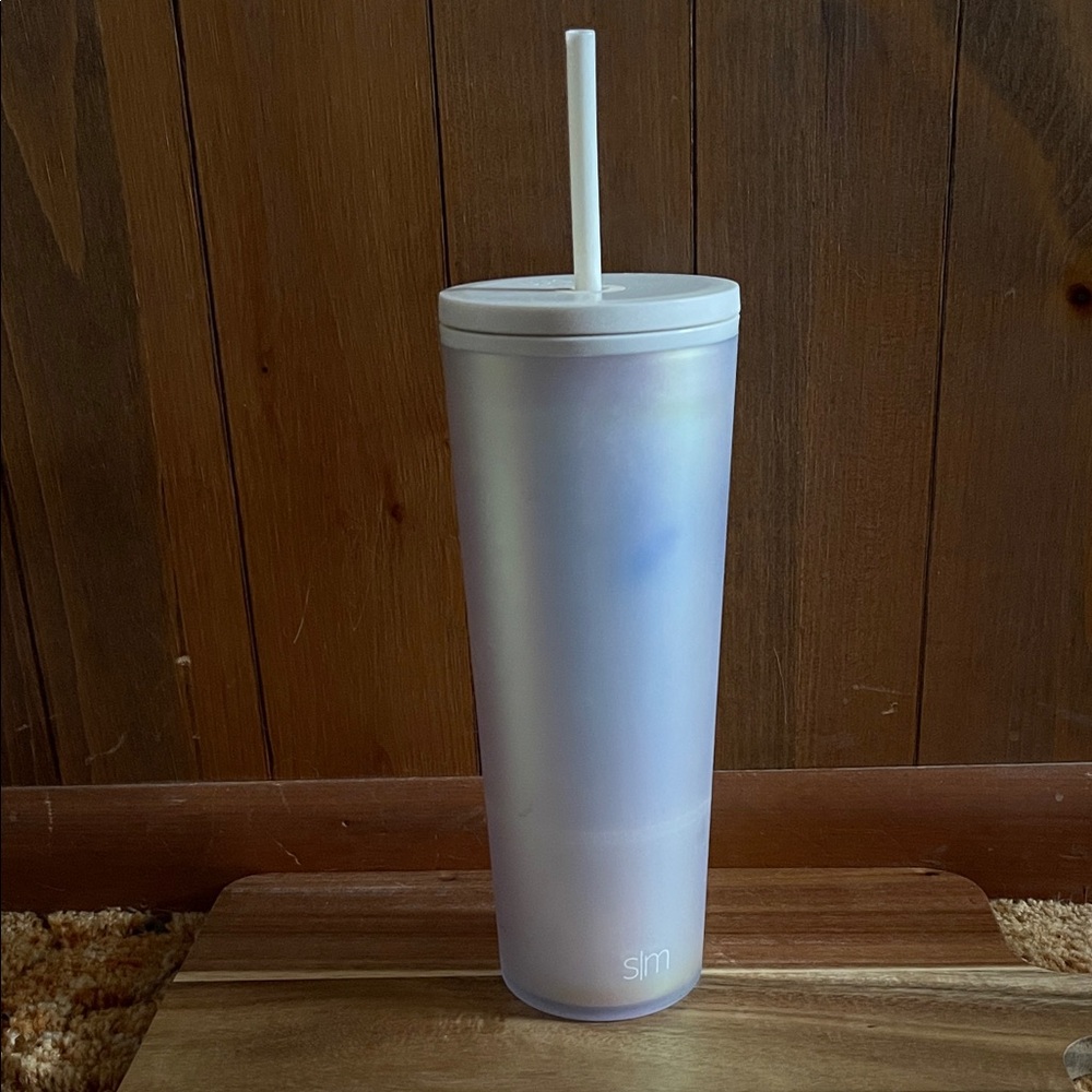 24 oz. Slim Iridescent White Tumbler with Straw - Sleek Cold Drink Cup
